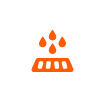 An orange icon shows five water droplets above a rectangular grate, symbolizing drainage or water filtration—ideal for illustrating residential plumbing services by Magnolia Plumbing in Memphis, TN, on a white background.