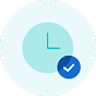 Light blue clock icon with a tick mark in a blue circle overlapping the bottom right corner, representing a completed or scheduled Magnolia Plumbing task in Memphis TN.