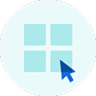 A blue arrow cursor points to the bottom right square of a 2x2 grid of light blue squares, all set against a circular, light blue background—perfect for highlighting Magnolia Plumbing's residential plumbing services in Memphis TN.
