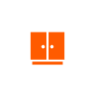 An orange icon of a closed cabinet with two doors and circular handles, centered on a white background, representing residential plumbing by Magnolia Plumbing in Memphis, TN.