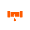 An orange icon of a pipe with a crack in the middle and a droplet of liquid falling from the crack, symbolizing residential plumbing issues handled by Magnolia Plumbing in Memphis TN.