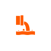 Orange icon of a pipe discharging liquid into wavy water, symbolizing wastewater or pollution, on a white background—ideal for Magnolia Plumbing in Memphis TN or any residential plumbing service.