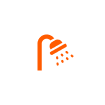 An orange showerhead icon with water droplets coming out, set against a white background—perfect for representing residential plumbing in Memphis, TN with Magnolia Plumbing.