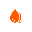An orange droplet icon with a thermometer beside it, symbolizing liquid temperature—perfect for representing Magnolia Plumbing’s residential plumbing services in Memphis, TN, on a crisp white background.